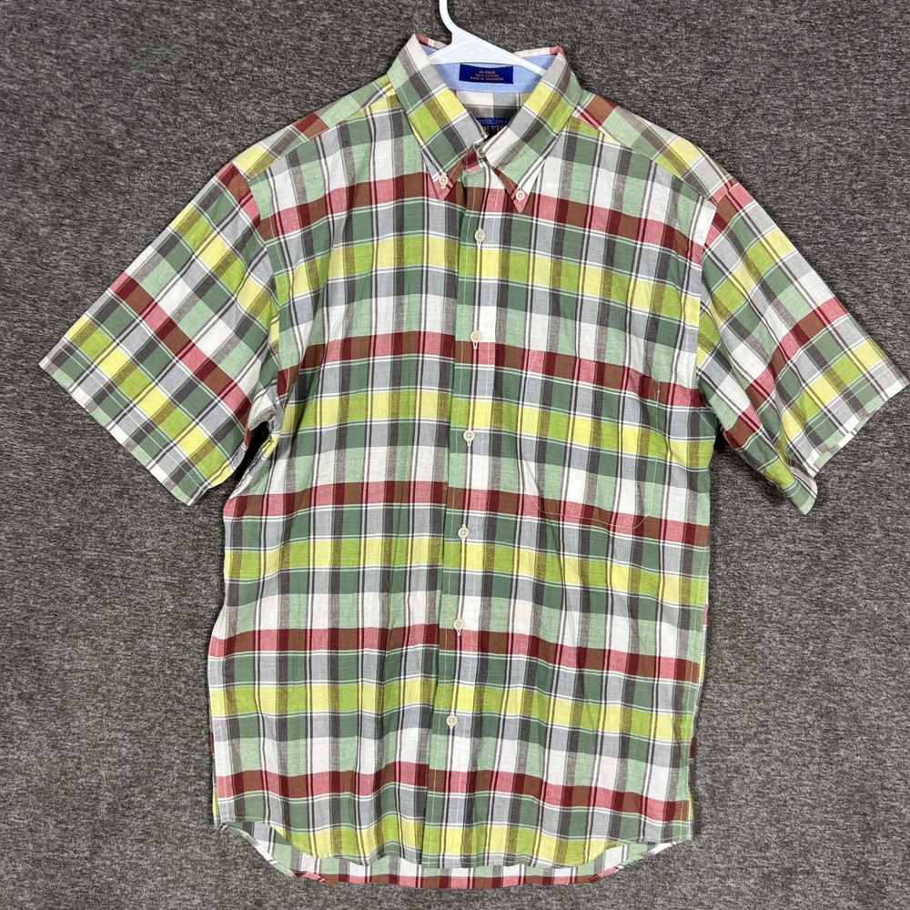 Pendleton Short Sleeve Button Down Shirt Mens Small Plaid‎ Cotton Blend Casual